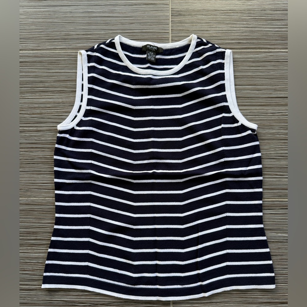 Alfani Navy and White Striped Tank Top like new condition size P/P